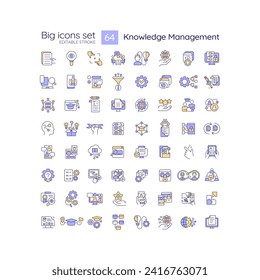 2D editable big line icons set representing knowledge management, isolated vector, multicolor linear illustration.