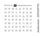 2D editable black big icons set representing lobbying government, isolated vector, thin line illustration.