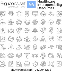 2D editable black big line icons set representing online therapy, isolated vector, linear illustration.