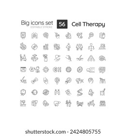 2D editable black big thin line icons set representing cell therapy, isolated simple vector, linear illustration.