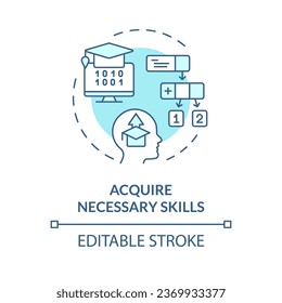 2D editable blue acquire necessary skills icon, simple isolated vector, AI engineer thin line monochromatic illustration
