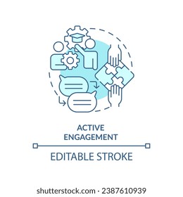 2D editable blue active engagement icon, simple monochromatic vector, learning theories thin line illustration.