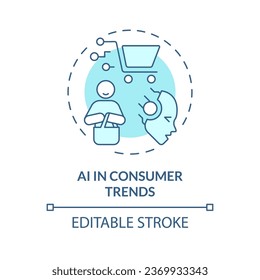 2D editable blue AI in consumer trends icon, simple isolated vector, AI engineer thin line monochromatic illustration