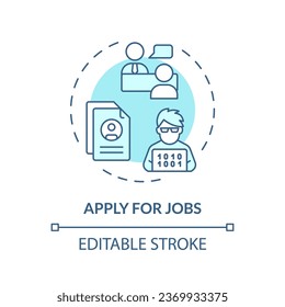 Se aplica azul editable 2D para el icono de trabajos, vector aislado simple, ingeniero de IA ilustración monocromática de línea delgada