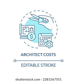 2D editable blue architect costs icon, monochromatic isolated vector, construction cost thin line illustration.