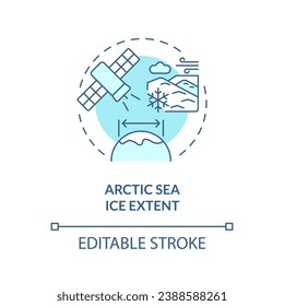2D editable blue arctic sea ice extent icon, monochromatic isolated vector, climate metrics thin line illustration.