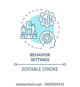 2D editable blue behavior settings icon, monochromatic isolated vector, thin line illustration representing environmental psychology.