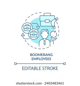 2D editable blue boomerang employees icon, monochromatic isolated vector, thin line illustration representing workplace trends.