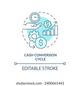 Icono de ciclo de conversión de efectivo azul editable en 2D, vector aislado monocromático, ilustración de línea delgada que representa la gestión del flujo de efectivo.