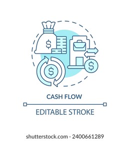 2D bearbeitbares blaues Cashflow-Symbol, monochromatischer isolierter Vektorgrafik, dünne Illustration, die das Cashflow-Management darstellt.