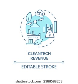 2D editable blue cleantech revenue icon, monochromatic isolated vector, climate metrics thin line illustration.