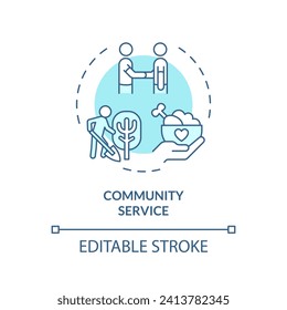2D editable blue community service icon, monochromatic isolated vector, thin line illustration representing extracurricular activities.