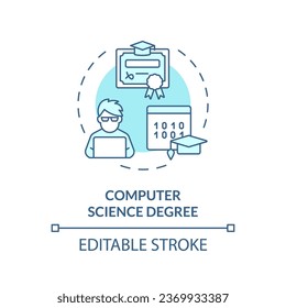 2D editable blue computer science degree icon, simple isolated vector, AI engineer thin line monochromatic illustration