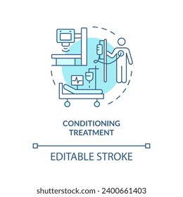 2D editable blue conditioning treatment icon, monochromatic isolated vector, thin line illustration representing cell therapy.
