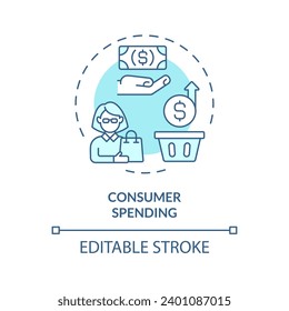 2D editable blue consumer pending icon, isolated monochromatic vector, thin line illustration representing pink tax.