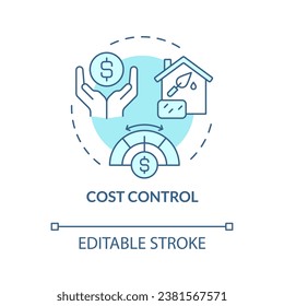 2D editable blue cost control icon, monochromatic isolated vector, construction cost thin line illustration.