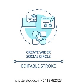 2D editable blue create wider social circle icon, monochromatic isolated vector, thin line illustration representing extracurricular activities.