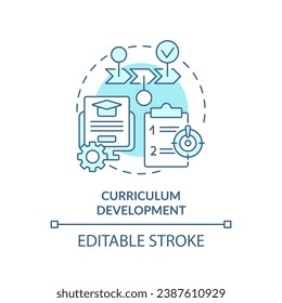 2D editable blue curriculum development icon, simple monochromatic vector, learning theories thin line illustration.