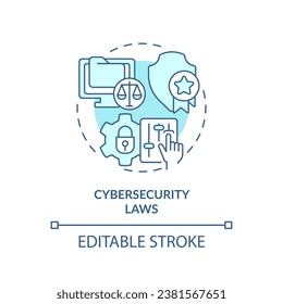 2D editable blue cybersecurity laws icon, monochromatic isolated vector, cyber law thin line illustration.