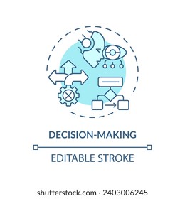 2D editable blue decision making icon, monochromatic isolated vector, thin line illustration representing cognitive computing.