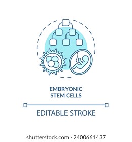 2D editable blue embryonic stem cells icon, monochromatic isolated vector, thin line illustration representing cell therapy.