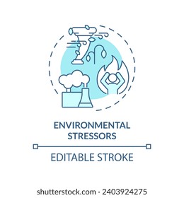 2D editable blue environmental stressors icon, monochromatic isolated vector, thin line illustration representing environmental psychology.