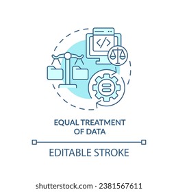 2D editable azul tratamiento igual del icono de datos, vector aislado monocromático, ciberley ilustración de línea delgada.