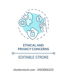 2D editable blue ethical and privacy concerns icon, monochromatic isolated vector, thin line illustration representing cognitive computing.