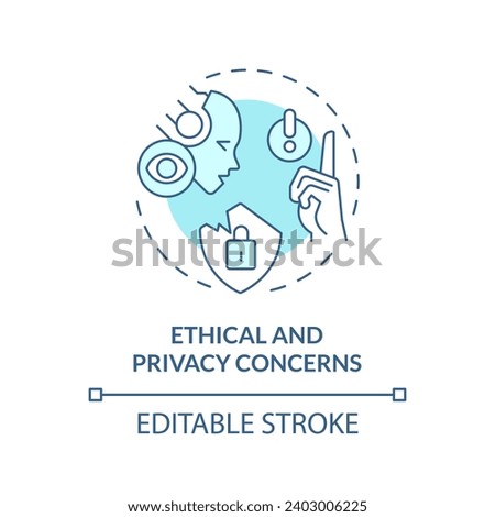 2D editable blue ethical and privacy concerns icon, monochromatic isolated vector, thin line illustration representing cognitive computing.