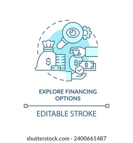 2D editable blue explore financing options icon, monochromatic isolated vector, thin line illustration representing cash flow management.