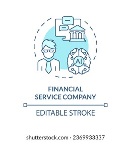 2D editable blue financial service company icon, simple isolated vector, AI engineer thin line monochromatic illustration