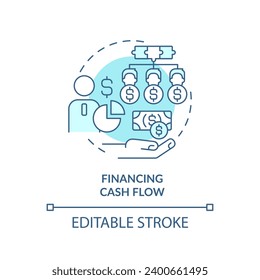 2D editable blue financing cash flow icon, monochromatic isolated vector, thin line illustration representing cash flow management.