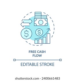 2D editable blue free cash flow icon, monochromatic isolated vector, thin line illustration representing cash flow management.