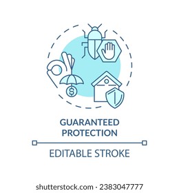 2D editable blue guaranteed protection icon, monochromatic isolated vector, integrated pest management thin line illustration.