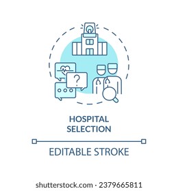 2D editable blue hospital selection icon, simple isolated monochromatic vector, medical tourism thin line illustration.