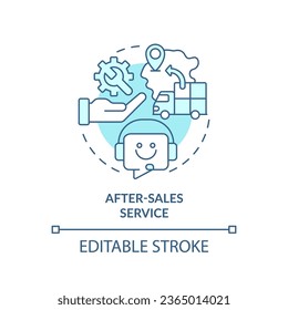 Icono azul editable 2D después del concepto de servicio de ventas, vector aislado monocromático simple, ilustración de línea delgada C2C.