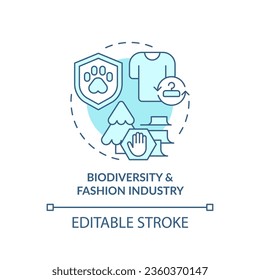 2D editable blue icon biodiversity and fashion industry concept, monochromatic isolated vector, sustainable fashion thin line illustration.