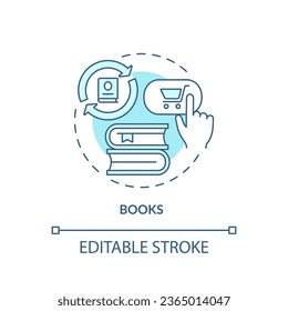 2D editable blue icon books concept, simple monochromatic isolated vector, C2C thin line illustration.