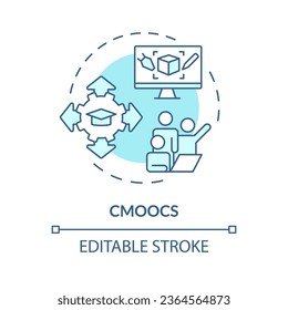 2D editable blue icon cMOOCs concept, monochromatic isolated vector, MOOC thin line illustration.