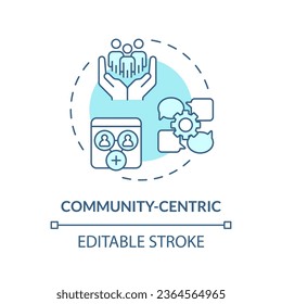 2D editable blue icon community centric concept, monochromatic isolated vector, MOOC thin line illustration.