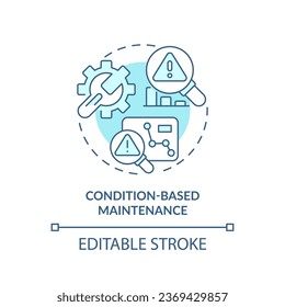 2D editable blue icon condition based maintenance concept, isolated vector, predictive maintenance thin line monochromatic illustration.