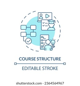 2D editable blue icon course structure concept, monochromatic isolated vector, MOOC thin line illustration.