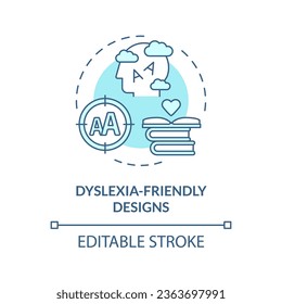 Icono azul editable 2D concepto de diseño amigable dislexia, simple vector aislado, dilexia ilustración de línea delgada.