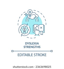 2D editable blue icon dyslexia strengths concept, simple isolated vector, dyslexia thin line illustration.
