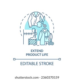 Icono azul editable 2D extender el concepto de vida del producto, vector aislado monocromático, ilustración de línea delgada de moda sostenible.