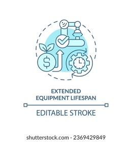 2D editable blue icon extended equipment lifespan concept, isolated vector, predictive maintenance thin line monochromatic illustration.
