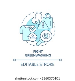 2D bearbeitbare blaue Ikone bekämpfen Greenwasch Konzept, monochromatische einzelne Vektorgrafik, nachhaltige Mode dünne Linie Illustration.