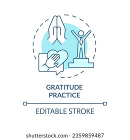2D editable blue icon gratitude practice concept, isolated vector, mindful entrepreneurship thin line illustration.