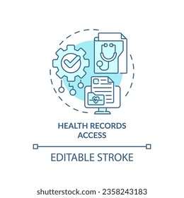 2D editable blue icon health records access concept, isolated monochromatic vector, health interoperability resources thin line illustration.