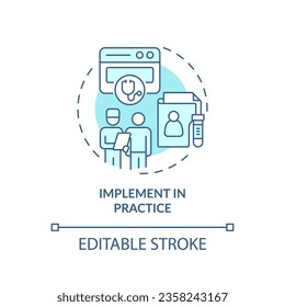 2D editable blue icon implement in practice concept, isolated monochromatic vector, health interoperability resources thin line illustration.